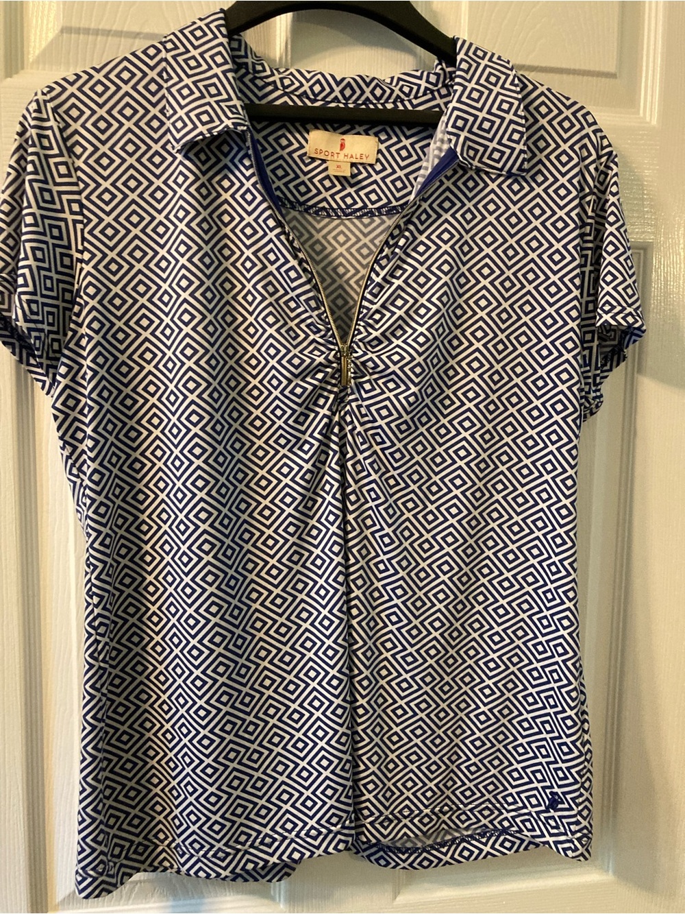 Sport Haley Blue Geometric Zip-Front Women's Golf Shirt